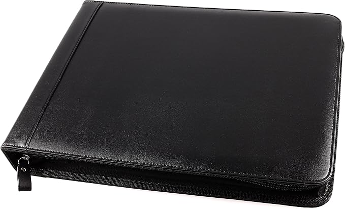2Fold Zippered Business Checkbook Binder - 7 Ring Binder for Business Checks with Built-in Organizer and Card Case - PU Leather Portfolio for up to 600 3-Up Checks (Black)