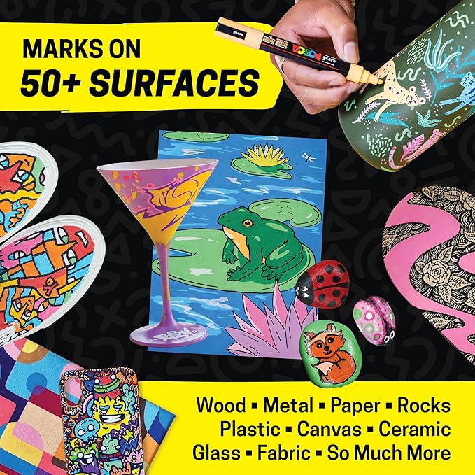 POSCA Canvas Paint by Number Kit, Swamp & Slither - 8 Markers with 2 Pre-Drawn Canvases - For All Artists and Holiday Gifting