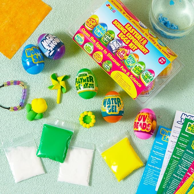 JOYIN 8 Pcs Easter Science Experiment Eggs, Colorful Eggs Prefilled with Science Activity Kit, Easter Hunt, Basket Stuffer Filler, Party Favor, STEM Project Gifts for Boys & Girls