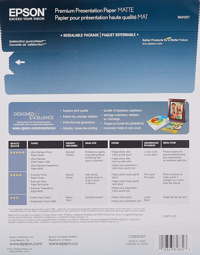 Epson Heavyweight 8.5x11 Matte Paper, 50 Sheets (S041257), (Pack of 2)