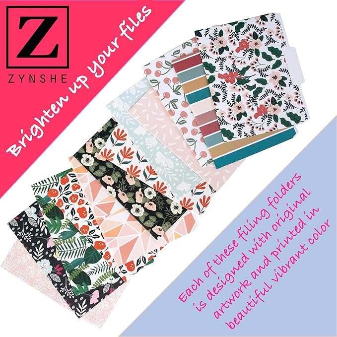 Cute File Folders, Set of 12 3-Tab Letter Size Decorative File Folders Boho Colored Manilla 8.5 x 11 Filing – Pretty Designer Home Office School Supplies (Enchantment)