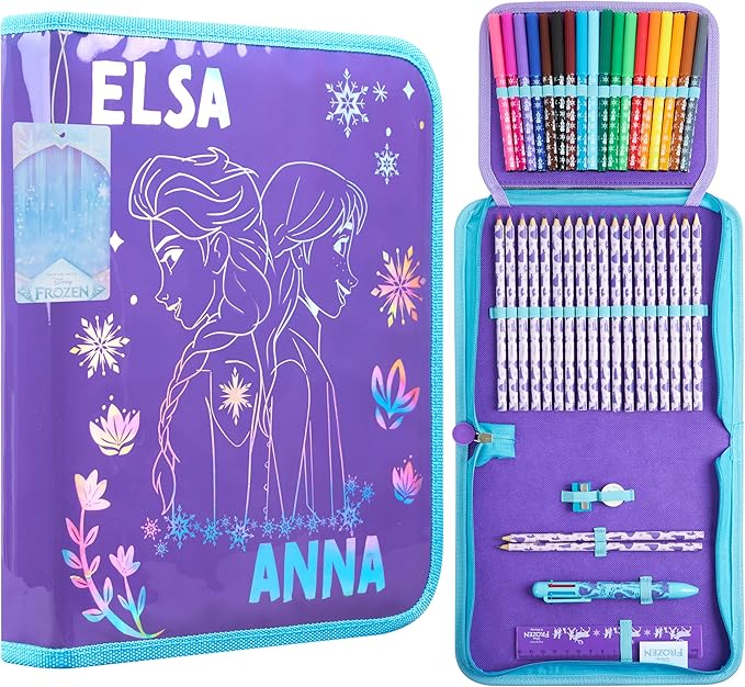 Disney Stitch Pencil Case for Girls Kids Tweens Colored Pencils Markers Pen Eraser Ruler Frozen School Supplies Stationary Gifts for Girls (Purple Frozen 1 Compartment)