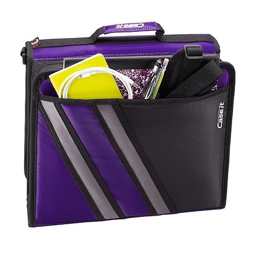 Case-it The Z Shape Zipper - Two s in One - Double Sided 1.5 Inch D-Ring - Multiple Pockets - 500 Page Capacity - Comes with Shoulder Strap, Deep Purple, Z-176