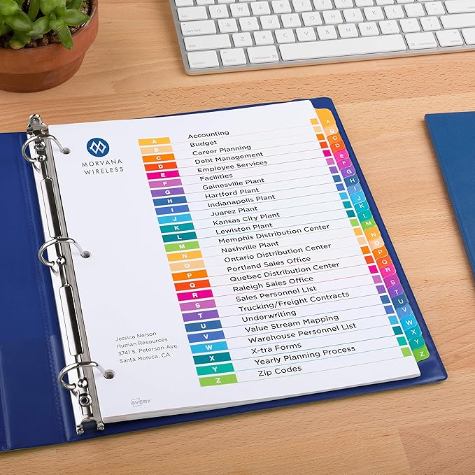 Avery A-Z Dividers for 3 Ring Binders, 26 Tabs per Set, Customizable Table of Contents, Multicolor Tabs, Great for Organizing Reports, Projects, and More (6 Sets of 11832)