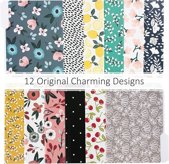 Cute File Folders, Set of 12 3-Tab Letter Size Decorative File Folders Boho Manilla 8.5 x 11 – Pretty Designer Home Office School Supplies (Mesmeric)