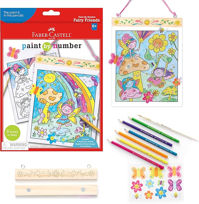 Faber-Castell Paint by Number Fairy Friends Pets - Kids Watercolor Fairies Toys (Ages 6+)