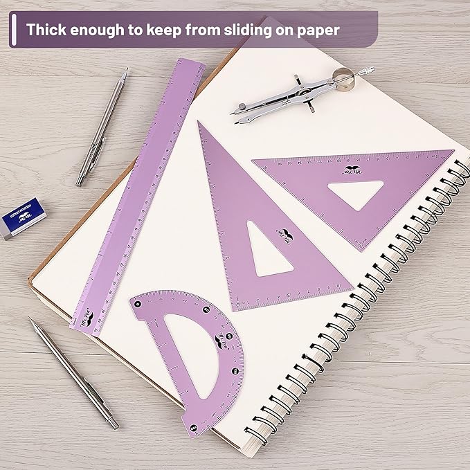 Mr. Pen- Geometry Set, 4 Pack, Blue Magenta Color, Metal Geometry Kit, Triangle Ruler, Metal Ruler, Drafting Triangles, Metal Protractor, Metal Set Square, Drafting Ruler, Drafting Set