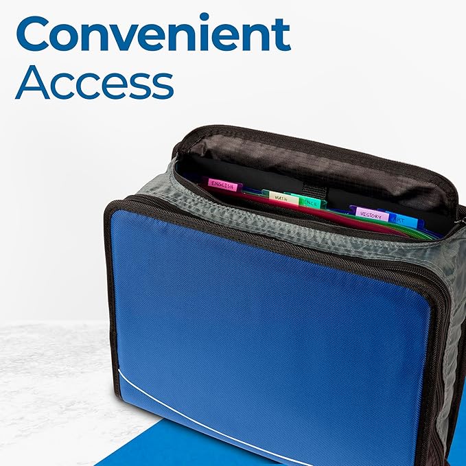 Case-it Mighty Zip Tab School Zipper Binder | 3-Inch O-Rings, 600-Sheet Capacity, 5-Subject Expanding File Folder, Multiple Pockets & Storage Organizer, Shoulder Strap | D-146 Midnight Blue | 6 Pack