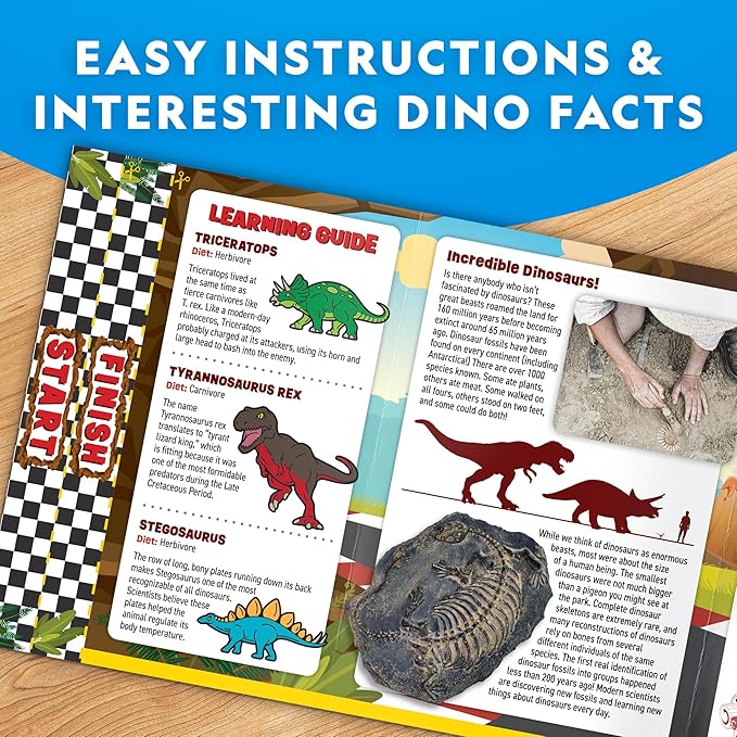 National Geographic Pull Back Dinosaur Race Cars Craft Kit - Paint 3 Dino Racecars with 6 Paint Colors, Dinosaur Toys for Kids, Kids Painting Kit, Arts & Crafts for Kids