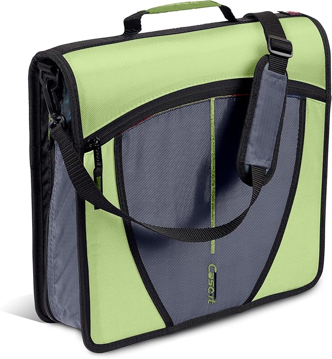 Case-it Mighty Zip Tab School Zipper Binder | 3-Inch O-Rings, 600-Sheet Capacity, 5-Subject Expanding File Folder, Multiple Pockets & Storage Organizer, Shoulder Strap | D-146 Key Lime