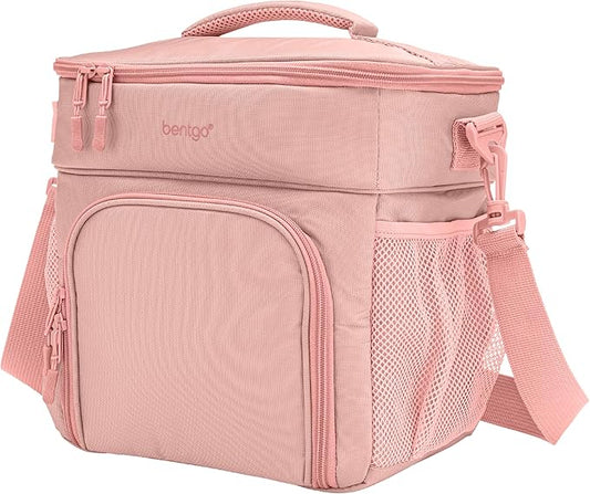 Bentgo Prep Deluxe Insulated Multimeal Bag - Lunch Box Bag, Holds 5 Meals, Premium Insulation up to 8 Hrs, Durable, Water-Resistant - Large Capacity For Adult Meal Prep (Blush)