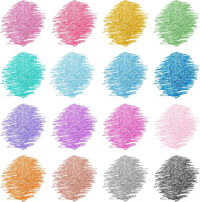 Glitter Gel Pens, 16 Colors Metallic Glitter Pens for Adult Coloring Books, Drawing, DIY Crafts - Retractable Sparkle Gel Ink Markers, Journaling & Scrapbooking Supplies
