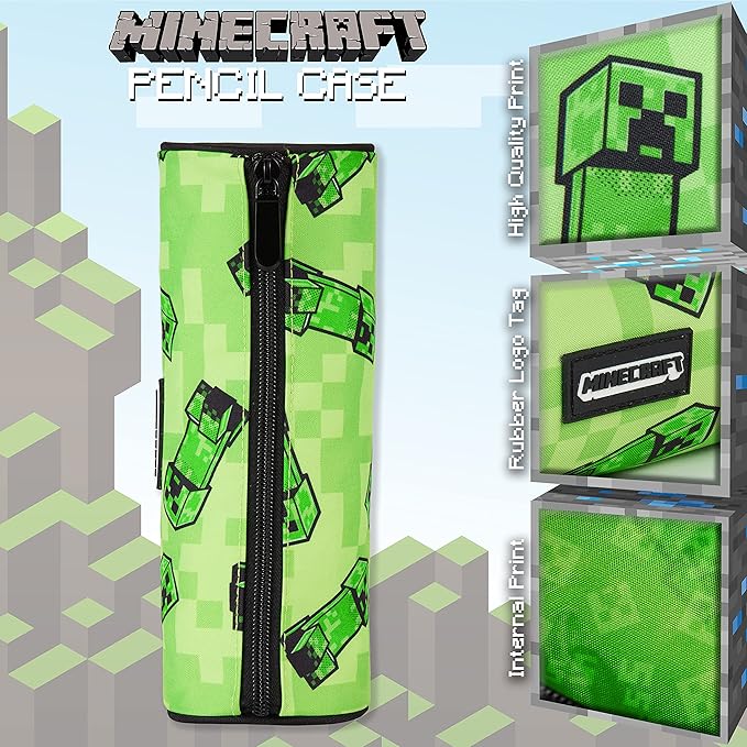 Minecraft Boy's Gamer School Pencil Case – Round Pencil Case 22 cm Video Games Design