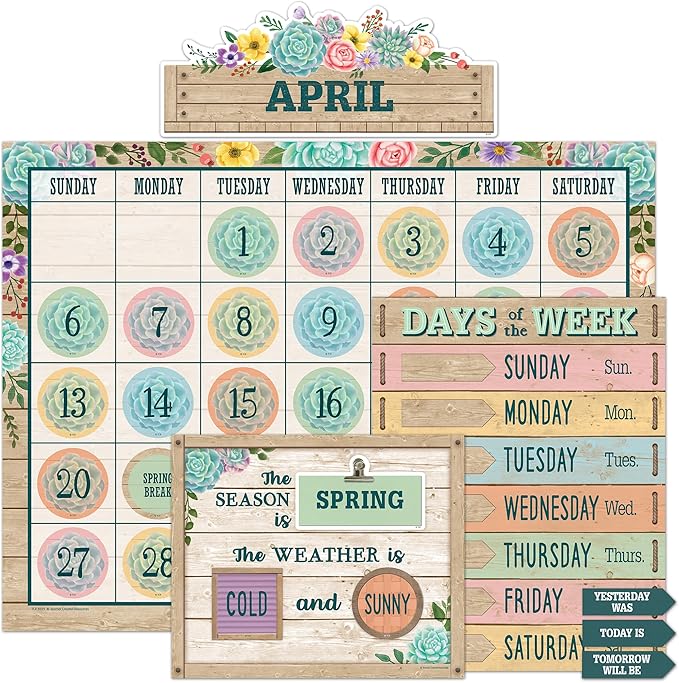 Teacher Created Resources Rustic Bloom Calendar Bulletin Board Set (TCR8593)