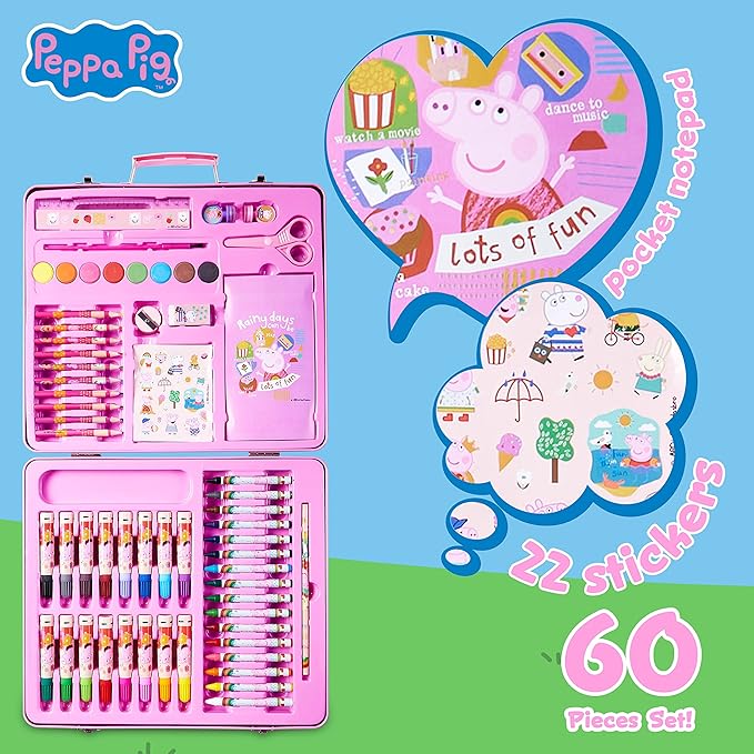 Peppa Pig Kids Art Set with Travel Case - Complete Drawing and Coloring Kit