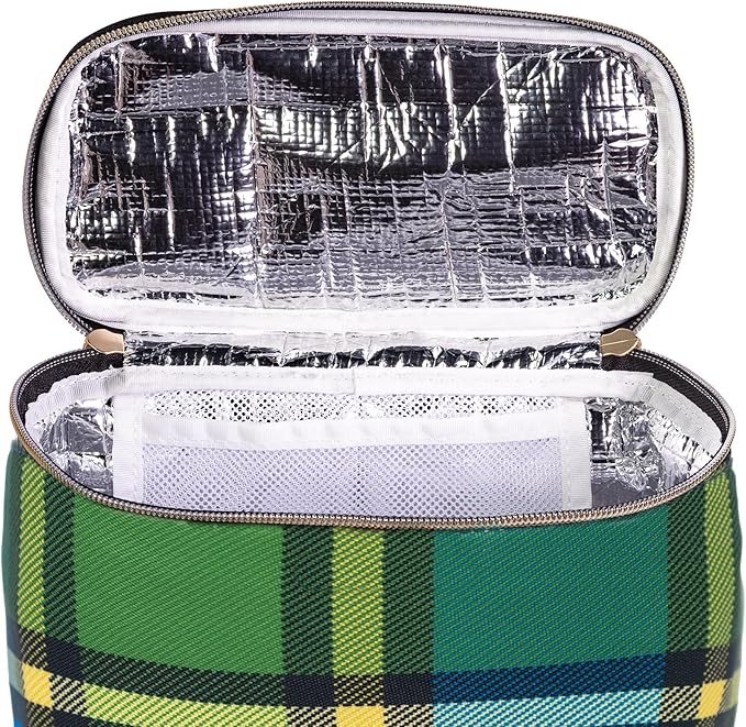 kate spade new york Insulated Lunch Tote, Small Lunch Cooler, Cute Lunch Bag for Women, Thermal Bag with Double Zipper Close and Carrying Handle, Grand Plaid Duo