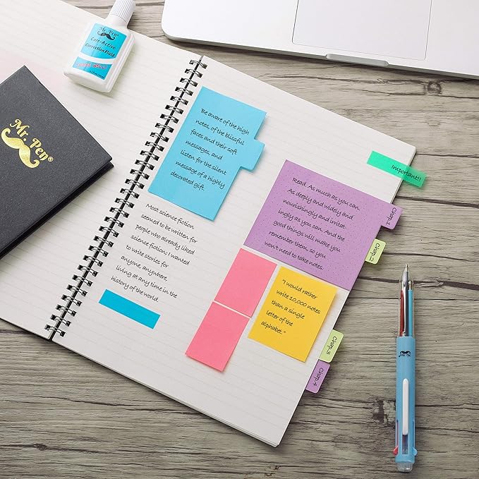 Mr. Pen- Sticky Note Set, 2 Sets, 820 pcs, Vibrant Colors, Sticky Notes Tabs, Divider Sticky Notes, Office Supplies, Stocky Notes for Bible Journaling