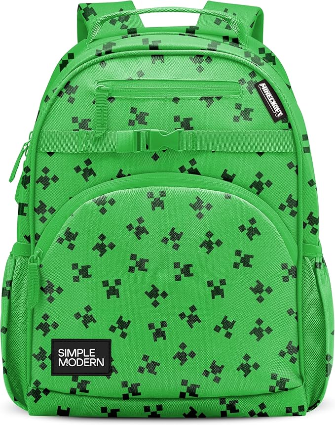Simple Modern Large Minecraft Kids Backpack for School Girls and Boys | Elementary Backpack for Teen | Fletcher Collection | Kids - 16" tall | Minecraft Creeper