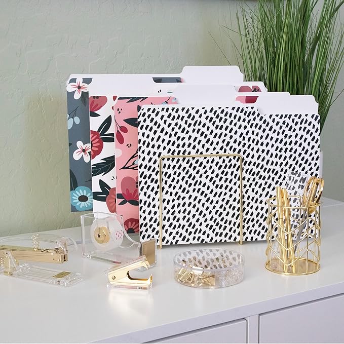 Cute File Folders, Set of 12 3-Tab Letter Size Decorative File Folders Boho Manilla 8.5 x 11 – Pretty Designer Home Office School Supplies (Mesmeric)