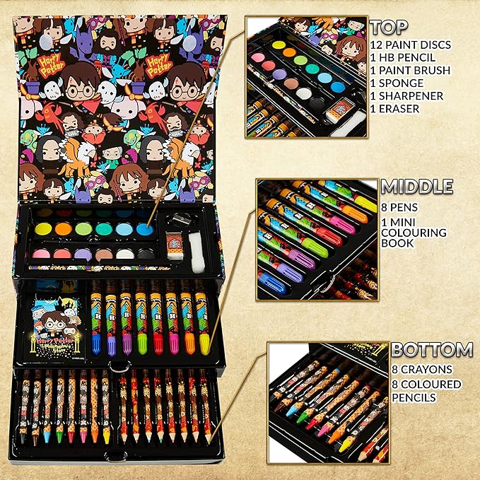 Harry Potter Gifts Colored Pencils 130pcs Art Supplies Drawing Kit School Supplies Painting Kids Drawing Pencils Art Kit Travel Case with Crayons (Multi)