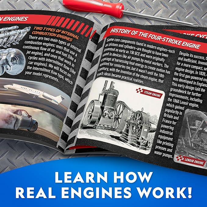 National Geographic 4-Cylinder Engine Building Kit – 175+ Piece Working Model with Moving Parts, Clear Visible Engine Model, STEM Building Toy with Tools & Learning Guide for Kids