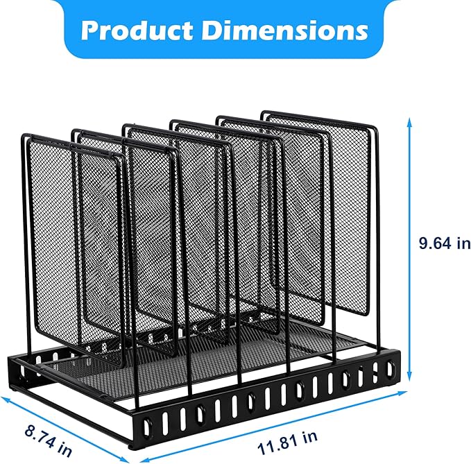 EASEPRES 5 Section Vertical Metal Mesh Desk File Organizer, Spacing Adjustable Upright Desktop Paper Mail Document Magazine Sorter Folder Holder for Workspace Office School Home, Black