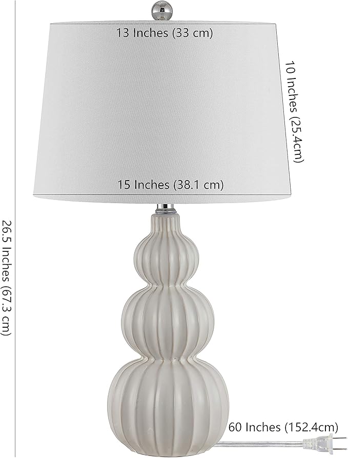 Safavieh Lighting Collection Corina White Triple Gourd Ceramic 26-inch Bedroom Living Room Home Office Desk Nightstand Table Lamp (LED Bulb Included)