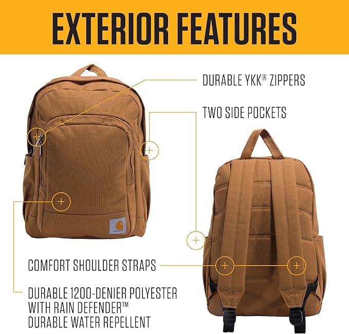 Carhartt 25L Classic Laptop Backpack, Durable Water-Resistant Pack W/ 15" Laptop Sleeve and Multiple Organizational Compartments, PFAS Free, Port