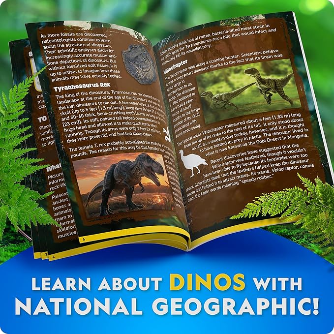National Geographic Glow-in-The-Dark Dinosaur Skeleton Models Kit – Build Replica Velociraptor & T. rex Skeletons, Easy Snap-Together Bones, Educational Dinosaur Activity Kit for Kids