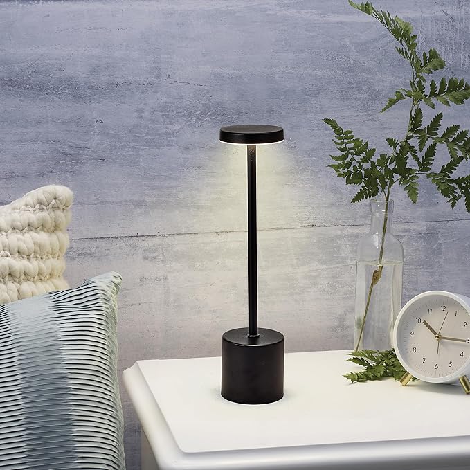 Mikasa 13.3 Inch Rechargeable LED Lamp - Portable Touch Control Desk Lamp with 3 Color Temperatures, Stepless Dimming, 5000mAh Battery, 30 Hour Runtime, USB-C Charging - Black Stick Design