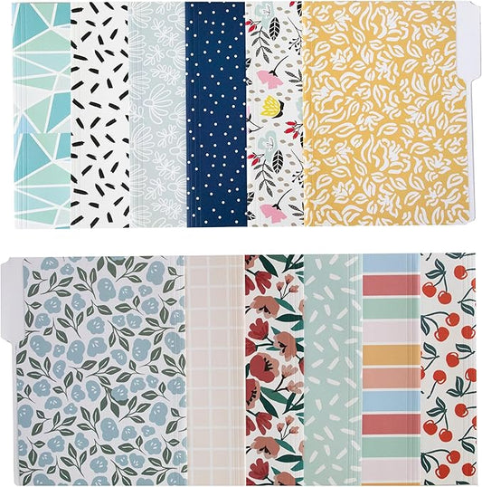 Cute File Folders, Set of 24 3-Tab Letter Size Decorative File Folders Boho Manilla 8.5 x 11 – Pretty Designer Home Office School Supplies (Sublime)