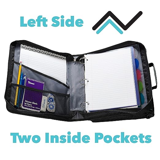 Case-it The Z Shape Zipper Binder - Two Binders in One - Double Sided 1.5 Inch D-Ring - Multiple Pockets - 500 Page Capacity - Comes with Shoulder Strap, Blue Z-176