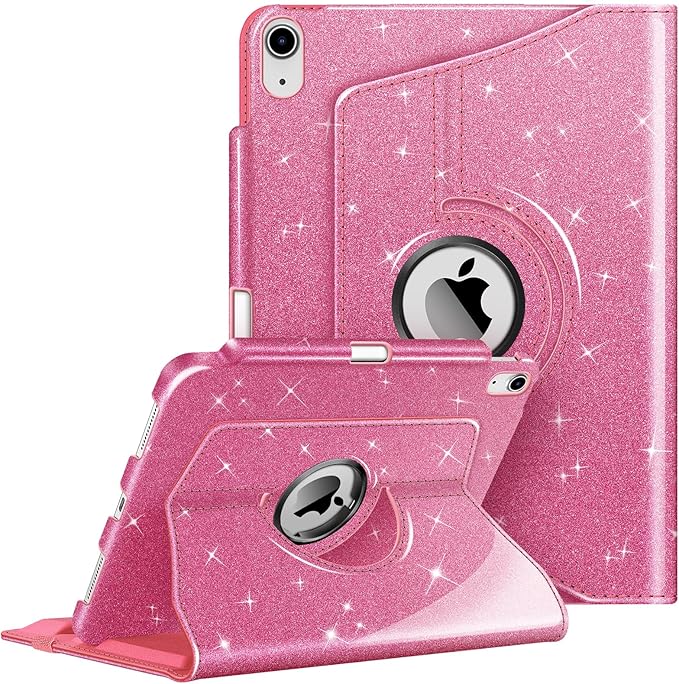Fintie Rotating Case for iPad (A16) 11th Generation 11 Inch (2025), iPad 10th Generation 10.9 Inch (2022) - [Built-in Pencil Holder] 360 Degree Rotating Protective Stand Cover, Glittering Pink