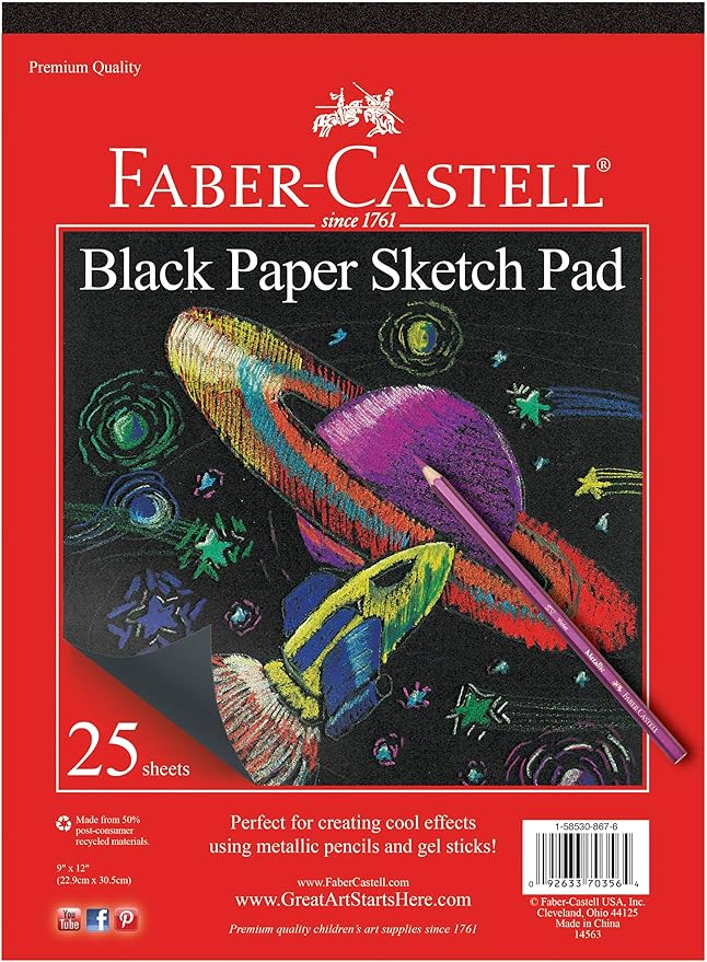 Faber-Castell Black Paper Pad 9" X 12" 25 sheets