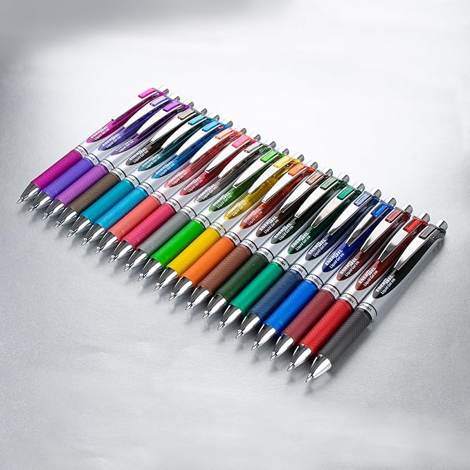 Pentel EnerGel RTX Retractable Liquid Gel Pen, (0.7mm), Medium Line, Metal Tip, Assorted Ink Colors, 20 Pack (BL77BP20M)