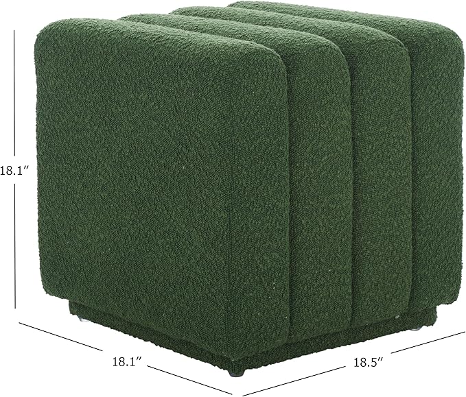 SAFAVIEH Home Collection Joseph Pine Green Boucle Channel Tufted Square Ottoman Seat Foot Rest (Fully Assembled)