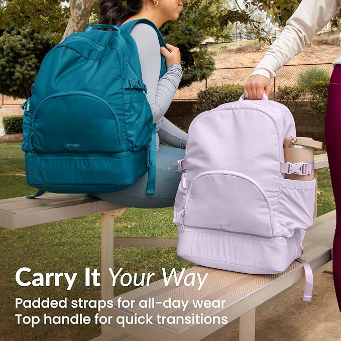 Bentgo 2-in-1 Adult Backpack & Insulated Lunch Bag – Lightweight, Water-Resistant Travel Backpack with 9 Compartments, Laptop Sleeve & Trolley Sleeve for Work & Everyday Use (Lavender)