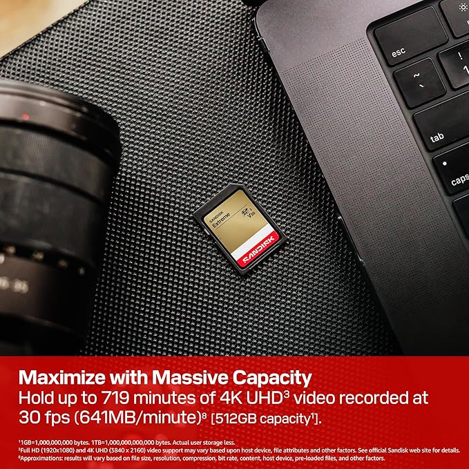 SANDISK 256GB Extreme SD UHS-I Card - Up to 230MB/s Read Speed and 160MB/s Write Speed, 4K UHD Video, U3, V30 - SDSDXV9-256G-GUCIN