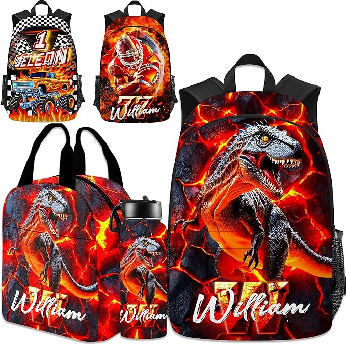 Custom Dinosaur Backpack for Boys Back to School Kids Backpacks with Lunch Box Personalized Name Bookbag for Elementary Middle School