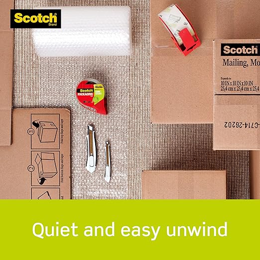Scotch Sure Start Shipping Packaging Tape, 1.88"x 38.2 yd, Designed for Packing, Shipping and Mailing, Quiet Unwind, No Splitting or Tearing, 1.5" Core, Clear, 1 Dispensered Roll