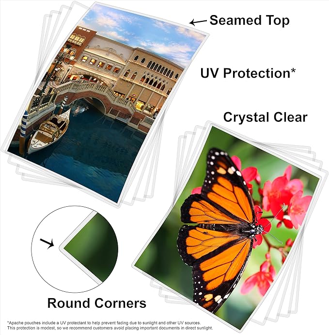 Apache 300 Pack Laminating Pouches 5 mil, Holds 4 x 6 Inch Photo Size (4.3 x 6.3 Inch Sheets), Office and School Supplies, Thermal Laminating Sheets, Super Clear, Round Corner