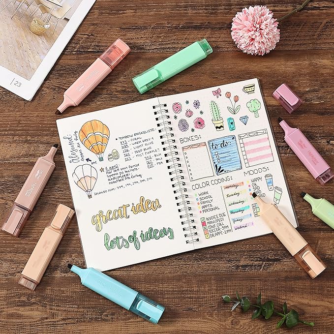 Mr. Pen- Highlighter 8 Pack, Vintage Colors, Chisel Tip Aesthetic Highlighters for School, No Bleed