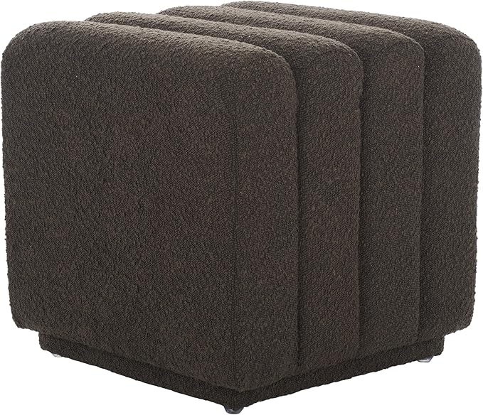 SAFAVIEH Home Collection Joseph Brown Boucle Channel Tufted Square Ottoman Seat Foot Rest (Fully Assembled)