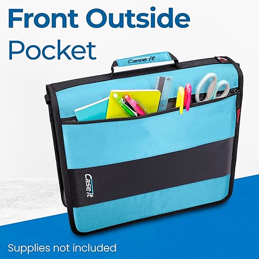 Case-it Classic Zipper Binder | 2-Inch O-Rings, 350 Sheet Capacity, Multiple Storage Pockets & Shoulder Strap | School & Office Organizer | D-251 Teal (Pack of 6)