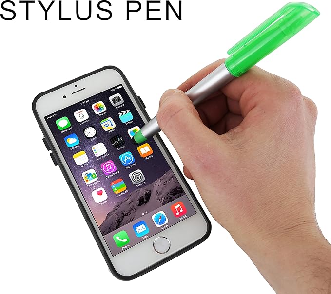 Stylus Ballpoint Pen With Highlighter Tips, 3-1 for Touchscreens, Writing and Highlighting, Bright Colors, Black Ink, Pack of 10