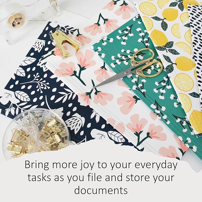 Cute File Folders, Set of 12 3-Tab Letter Size Decorative File Folders Boho Colored Manilla 8.5 x 11 Filing – Pretty Designer Home Office School Supplies (Mesmeric)