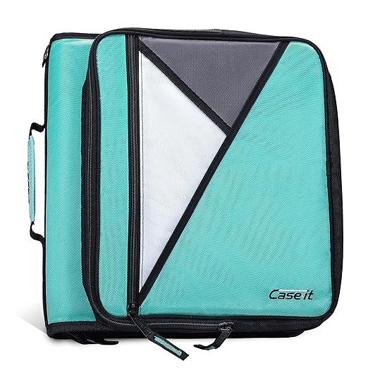 Case-it Universal Zipper Binder 2-Inch O-Rings, 13-Inch Laptop/Tablet Padded Pocket, 400 Sheet Capacity, Multiple Storage Pockets & Shoulder Strap School & Office LT-007 Spearmint (Pack of 6)
