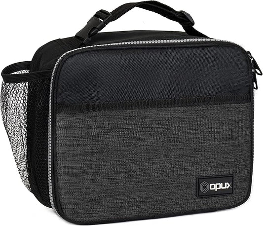 opux Insulated Lunch Bag Kids, Lunch Box for School Boy Girl, Leakproof Small Reusable Compact Soft Mini Cooler Bag, Toddler Small Lunch Boxes Kit Pail with Front Side Pockets (Charcoal)
