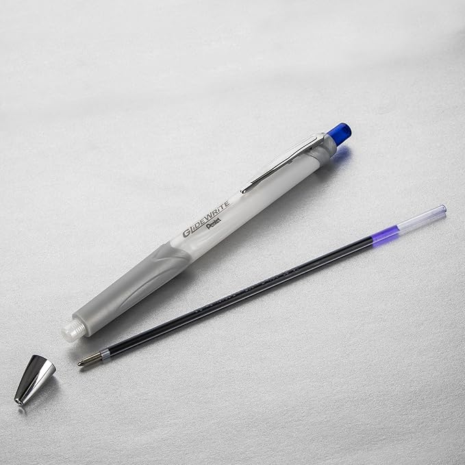 Pentel Glidewrite Signature Ballpoint Pen, (1.0mm) Medium, White Barrel, Blue Ink, Pack of 3 (BX930WBP3C)