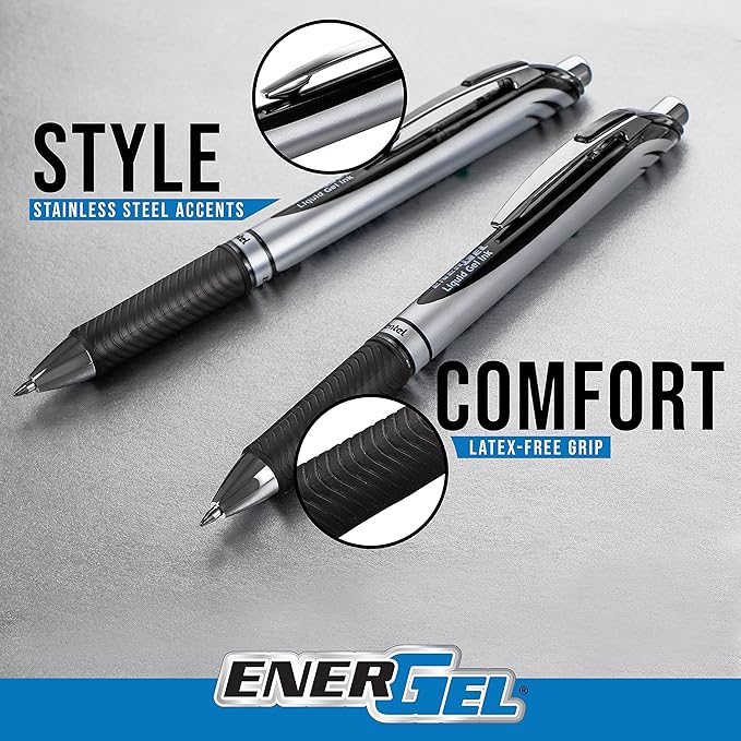 Pentel EnerGel RTX Retractable Liquid Gel Pen, (0.7mm), Medium Line, Metal Tip, Assorted Ink Colors, 20 Pack (BL77BP20M)
